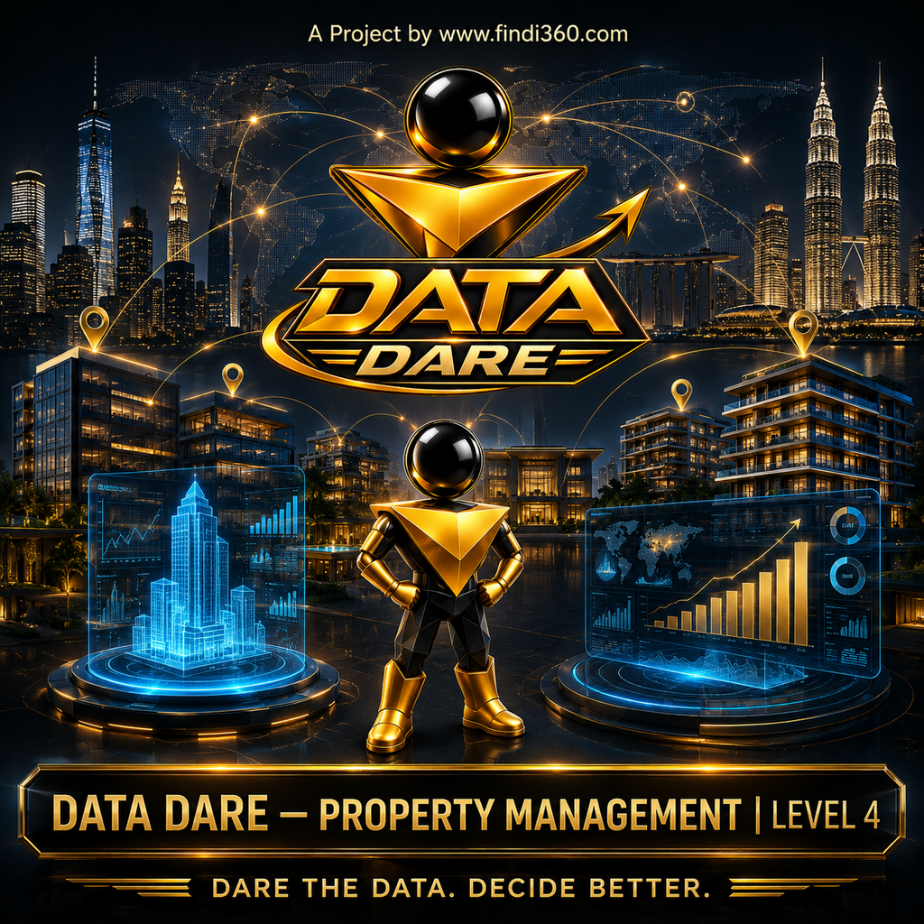 Data Dare real estate L4 sticker: the findi360 mascot analysing Enterprise Property Network and Investment Performance.